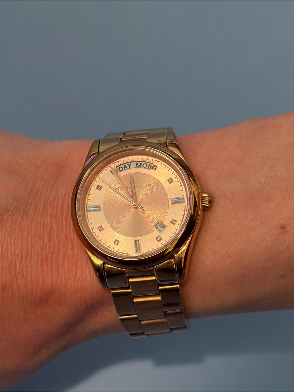 Michael Kors Gold-Tone Stainless Steel Watch with Day-Date Display
